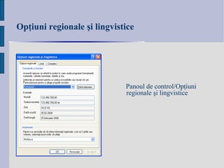 Op ţ iuni regionale  şi  lingvistice Panoul de control /Op ţ iuni regionale  şi  lingvistice 