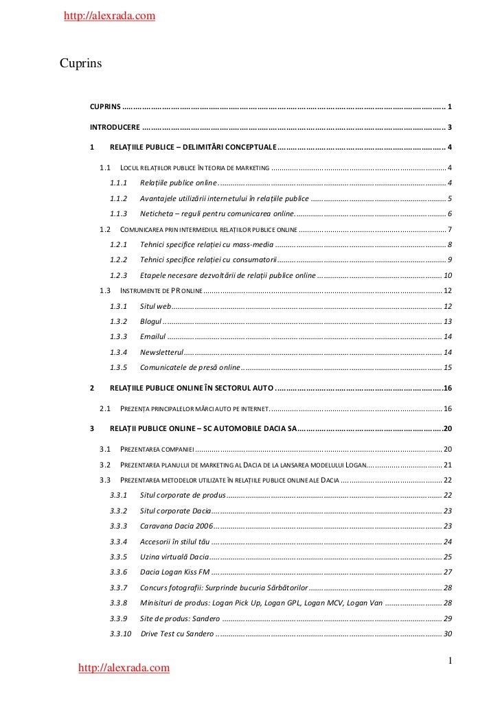 Lucrare De Licenta Relaţii Publice Online Automobile Dacia Sa