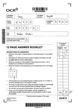 'A' Grade - Unit G325 Exam Paper (Summer 2013)