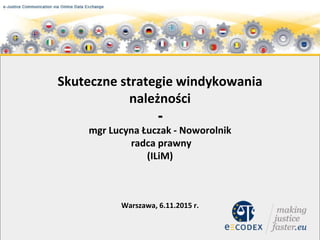 Skuteczne strategie windykowania
należności
-
mgr Lucyna Łuczak - Noworolnik
radca prawny
(ILiM)
Warszawa, 6.11.2015 r.
 