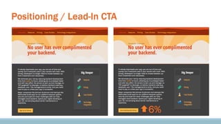 Areas for Experimentation
1 
2 

Positioning / Lead-In CTA
Navigation
Best practice is to leave your landing page free of ...