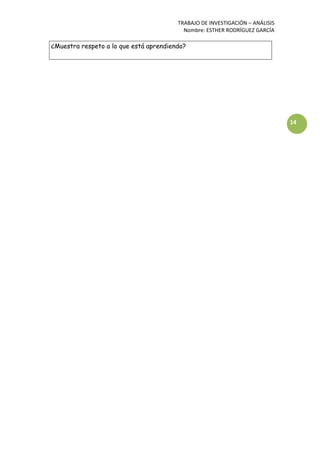 TRABAJO DE INVESTIGACIÓN – ANÁLISIS
Nombre: ESTHER RODRÍGUEZ GARCÍA
14
¿Muestra respeto a lo que está aprendiendo?
 