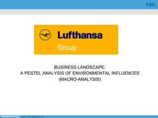 *ESG EXECUTIVE MBA B. NELZY M. NDIAYE N. SIE
BUSINESS LANDSCAPE:
A PESTEL ANALYSIS OF ENVIRONMENTAL INFLUENCES
(MACRO-ANALYSIS)
 