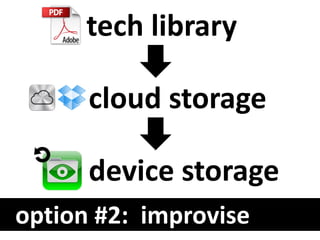 tech library

      cloud storage

      device storage
option #2: improvise
 