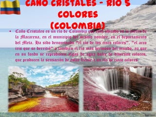 •

Caño Cristales – Rio 5
Colores
(Colombia)ubicado en la sierra de
Caño Cristales es un río de Colombia que está
la Macar...