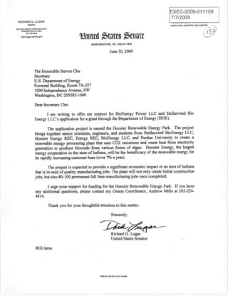 Senator Lugar clean energy request