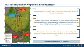 Near Mine Exploration Program Has Been Developed
18
Exploratory holes are planned to test the structural displacement of F...