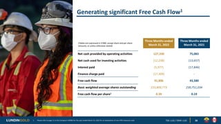 Generating significant Free Cash Flow1
26
(Tables are expressed in $’000, except share and per share
amounts, or unless ot...