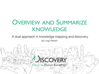 OVERVIEW AND SUMMARIZE 
KNOWLEDGE
A dual approach in knowledge mapping and discovery 
by Luigi Assom
 