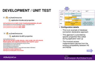 DEVELOPMENT / UNIT TEST
spring.datasource.url=jdbc:mysql://localhost/bookabattery_db_pws
spring.datasource.driverClassName=com.mysql.jdbc.Driver
spring.datasource.username=bab_USER
spring.datasource.password=bab_USER
spring.datasource.url=
jdbc:h2:mem:db;DB_CLOSE_DELAY=-1;DB_CLOSE_ON_EXIT=FALSE;
MODE=MySQL;INIT=CREATE SCHEMA IF NOT EXISTS "public"
spring.datasource.driverClassName=org.h2.Driver
spring.datasource.username=sa
spring.datasource.password=
spring.jpa.database-platform=org.hibernate.dialect.H2Dialect
spring.h2.console.enabled=true
spring.h2.console.path=/h2-console
Configuration details
- This is an example of database
connection declarative approach
- This approach is provided by
specific properties files called
during application start up
- The invariant access
implementation derives from the
existing compatibility between H2
and MySql
DEMO
 