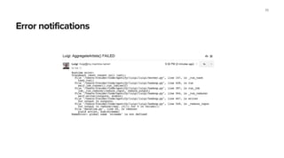 Run with multiple workers
$ python dataflow.py --workers 3 AggregateArtists --date-interval
2013-W08
55
 