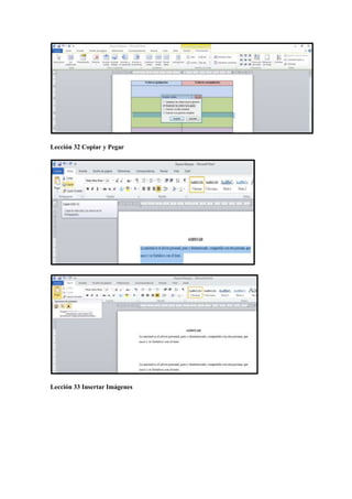 Lección 32 Copiar y Pegar
Lección 33 Insertar Imágenes
 