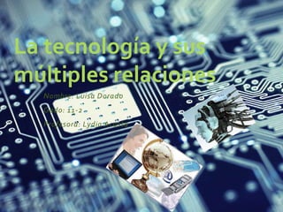 Nombre: Luisa Dorado
Gado: 11-2
Profesora: Lydia Acosta
La tecnología y sus
múltiples relaciones
 