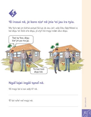 #Ei irasa@ në, jé kore nìo# në jnia #ei jau ira tyia.
Ma	#lò#o	t&@	jm	kíé#sä	asityeï	Sä	Lèi	Jé	Jeu	Jeï#,	adõ	Déu	Sçç	Mate¢	sì	
kaï ákàu #aïi iköö a#ie ákàu, jö a#yi#i kö majyi iral&@ akui ákàu.
Tsei tà #loo, ákàu
kíe# jm pa ma jàì.

Tä tsei kúó
ákàü kië.

Ngáî laj&@ ingä¢ tàneî në.
#Aï majyi la¢ si sa@ adõ ñï# në.

Jyimata¢ adõ

#Ë# la¢ ra#le# neî majyi në.

37

Chinanteco U M3 LA int.indd 37

02/07/12 12:22 p.m.

 