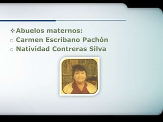 Abuelos maternos:
o Carmen Escribano Pachón
o Natividad Contreras Silva
 
