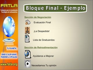 Necesitamos Tu opinión Ayúdanos a Mejorar Bloque Final - Ejemplo Bloque Final - Ejemplo Sección de Negociación Evaluación Final  ¡La Despedida! Sección de Retroalimentación Lista de Graduandos 