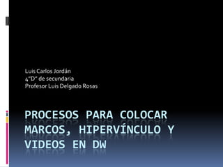 Luis Carlos Jordán
4”D” de secundaria
Profesor Luis Delgado Rosas



PROCESOS PARA COLOCAR
MARCOS, HIPERVÍNCULO Y
VIDEOS EN DW
 