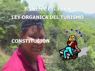 BASES LEGALES
• LEY ORGANICA DEL TURISMO



• CONSTITUCION
 