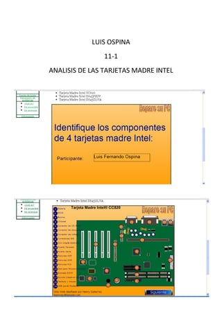 LUIS OSPINA
                11-1
ANALISIS DE LAS TARJETAS MADRE INTEL
 