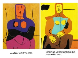 MANTÓN VIOLETA. 1973 CORPIÑO VERDE CON FONDO AMARELO. 1973 