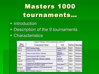 Masters 1000 tournaments… Introduction Description of the 9 tournaments Characteristics 