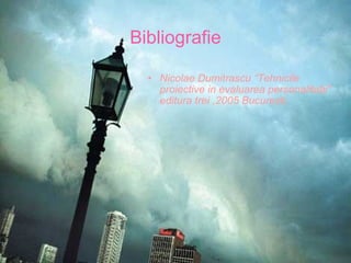 Bibliografie Nicolae Dumitrascu “Tehnicile proiective in evaluarea personalitatii” editura trei ,2005 Bucuresti. 