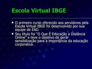 Escola Virtual IBGE Telas do curso “O que É EAD Online” 