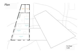 STUDIO
GRAVURE
COUTURE
PEINTURE
ENREGISTREMENT
40 m2
60 m2
50 m2
40 m2
STUDIO
60 m2
60 m2
Plan
1er étage
1:200
 