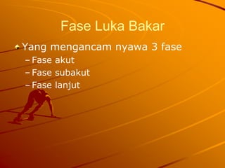 Fase Luka Bakar
Yang mengancam nyawa 3 fase
– Fase akut
– Fase subakut
– Fase lanjut
 