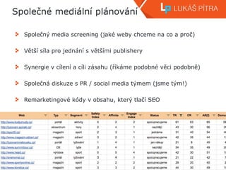 | www.lukaspitra.cz | lukas.pitra@gmail.com | 773 927 292
Společné mediální plánování
Společný media screening (jaké weby ...