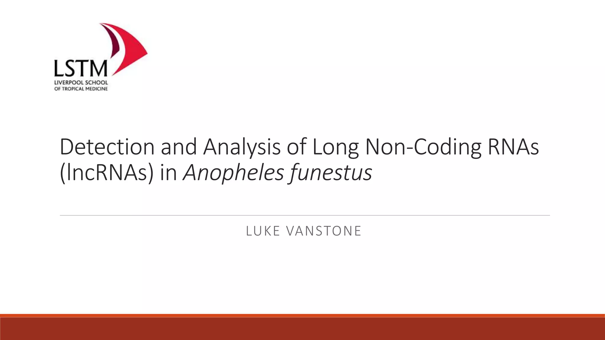 Detection and Analysis of Long Non-Coding RNAs
(lncRNAs) in Anopheles funestus
LUKE VANSTONE
 