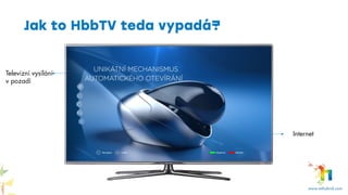 Jak to HbbTV teda vypadá?
Televizní vysílání
v pozadí
Internet
 