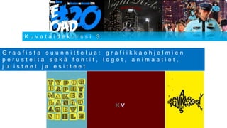 Kuvataidekurssi 3

Graafista suunnittelua: grafiikkaohjelmien
perusteita sekä fontit, logot, animaatiot,
julisteet ja esitteet
 