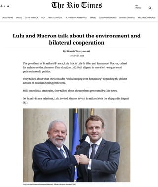 Lula and Macron talk about environment and bilateral cooperation