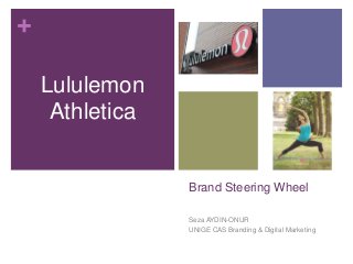 +
Lululemon
Athletica

Brand Steering Wheel
Seza AYDIN-ONUR
UNIGE CAS Branding & Digital Marketing

 