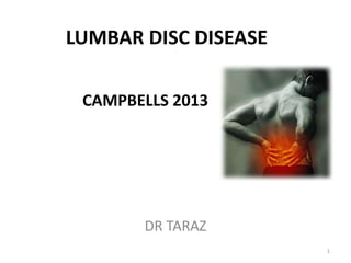 LUMBAR DISC DISEASE
DR TARAZ
CAMPBELLS 2013
1
 