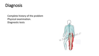 Diagnosis
Complete history of the problem
Physical examination.
Diagnostic tests
 