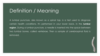 LUMBAR Puncture - Nursing Aspect ( Pre inta post ) | PPTX