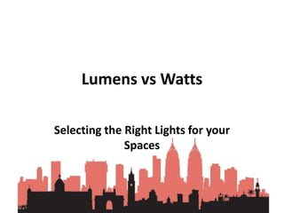 Lumens vs Watts
Selecting the Right Lights for your
Spaces
 