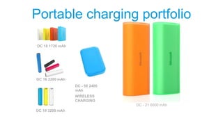 DC - 21 6000 mAh
DC 19 3200 mAh
DC 18 1720 mAh
DC 16 2200 mAh
DC - 50 2400
mAh
WIRELESS
CHARGING
Portable charging portfolio
 