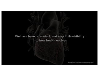 Image from http://bryanchristiedesign.com/
We have have no control, and very little visibility
into how health evolves
 