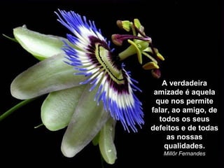 A verdadeira
 amizade é aquela
 que nos permite
falar, ao amigo, de
   todos os seus
defeitos e de todas
     as nossas
    qualidades.
   Millôr Fernandes
 