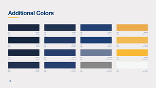 Additional Colors
12
HEX
RGB
HEX
RGB
HEX
RGB
HEX
RGB
HEX
RGB
HEX
RGB
HEX
RGB
HEX
RGB
HEX
RGB
HEX
RGB
HEX
RGB
HEX
RGB
HEX
RGB
HEX
RGB
HEX
RGB
HEX
RGB
#1a2741
26 39 65
#1f3250
31 50 80
#253f71
37 63 113
#878787
135 135 135
#14253e
20 37 62
#223a66
34 58 102
#224071
34 64 113
#f6f7f7
246 247 247
#192741
25 39 65
#f1ba52
241 186 82
#1c4075
28 64 117
#ebab4a
235 171 74
#203250
32 50 80
#283f6e
40 63 110
#6d7c98
109 124 152
#f9b935
249 185 53
 