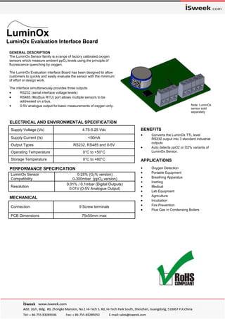Lumin ox optical oxygen sensor evaluation interface board lox-evb | PDF