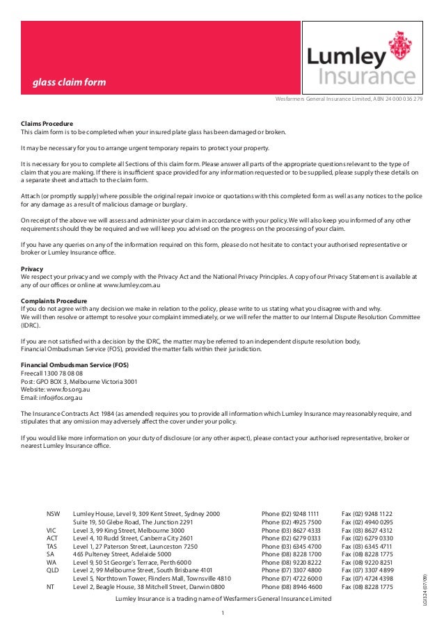Lumley Glass Claim Form