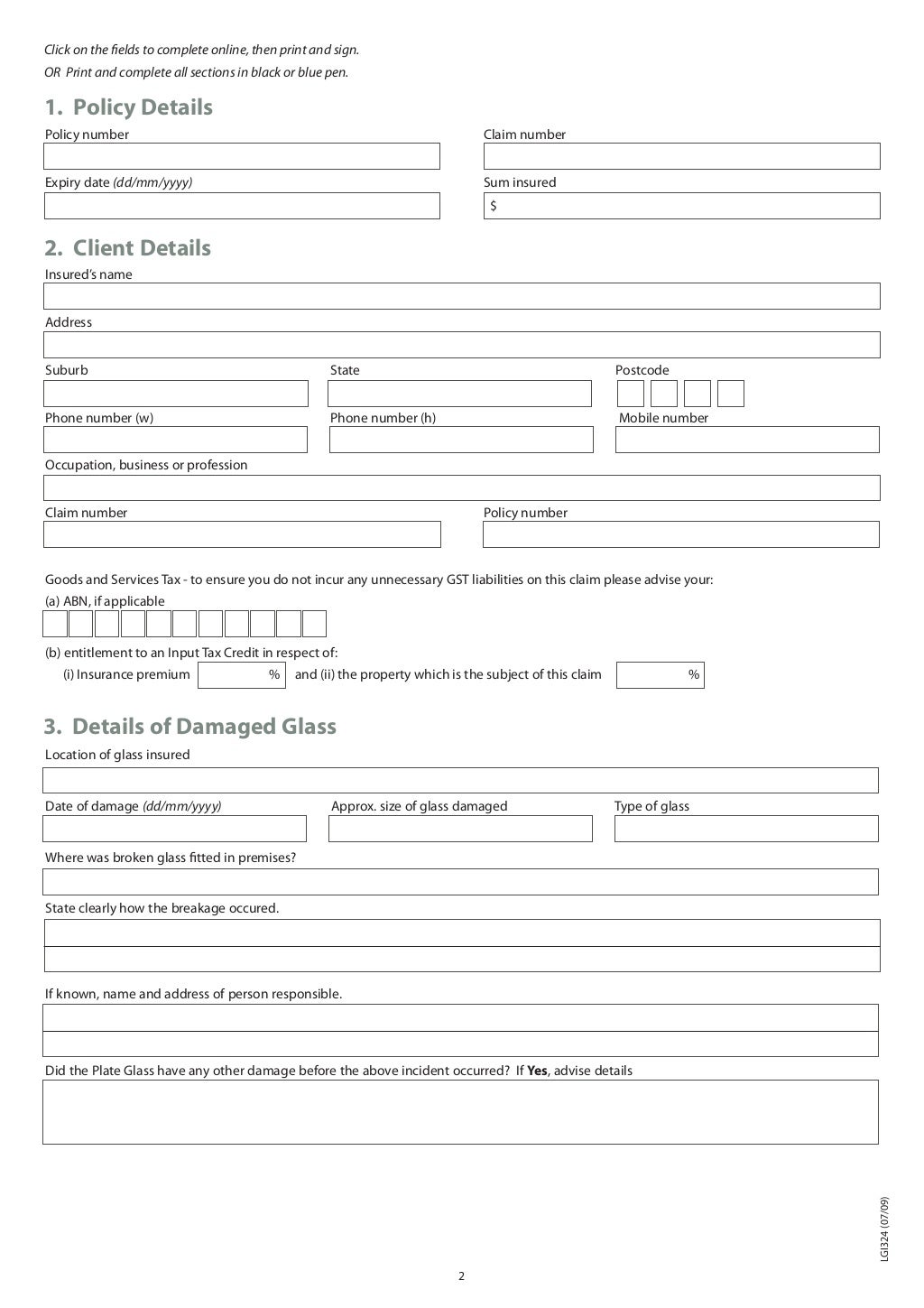 Lumley Glass Claim Form