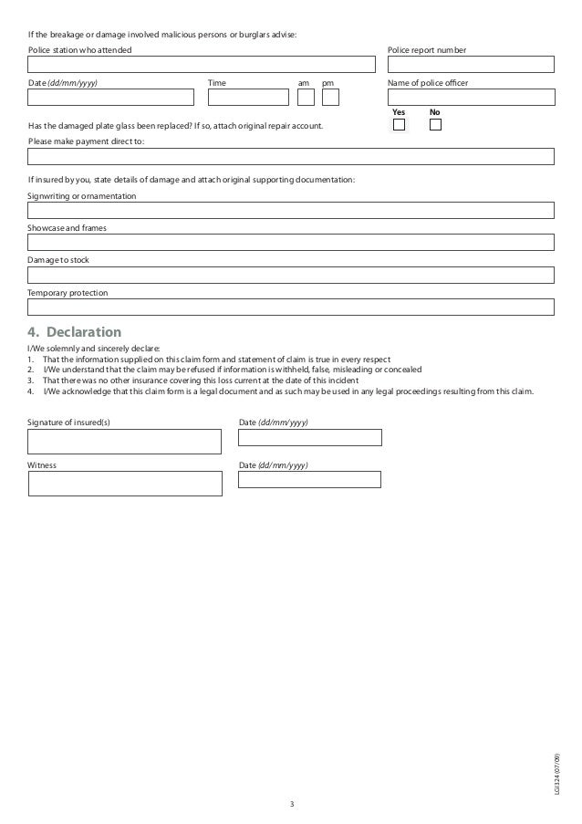 Lumley Glass Claim Form