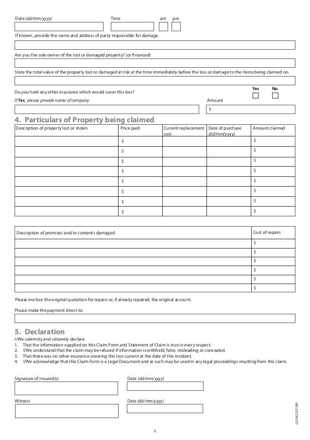 Lumley Property Claim Form Lumley Property Claim Form
