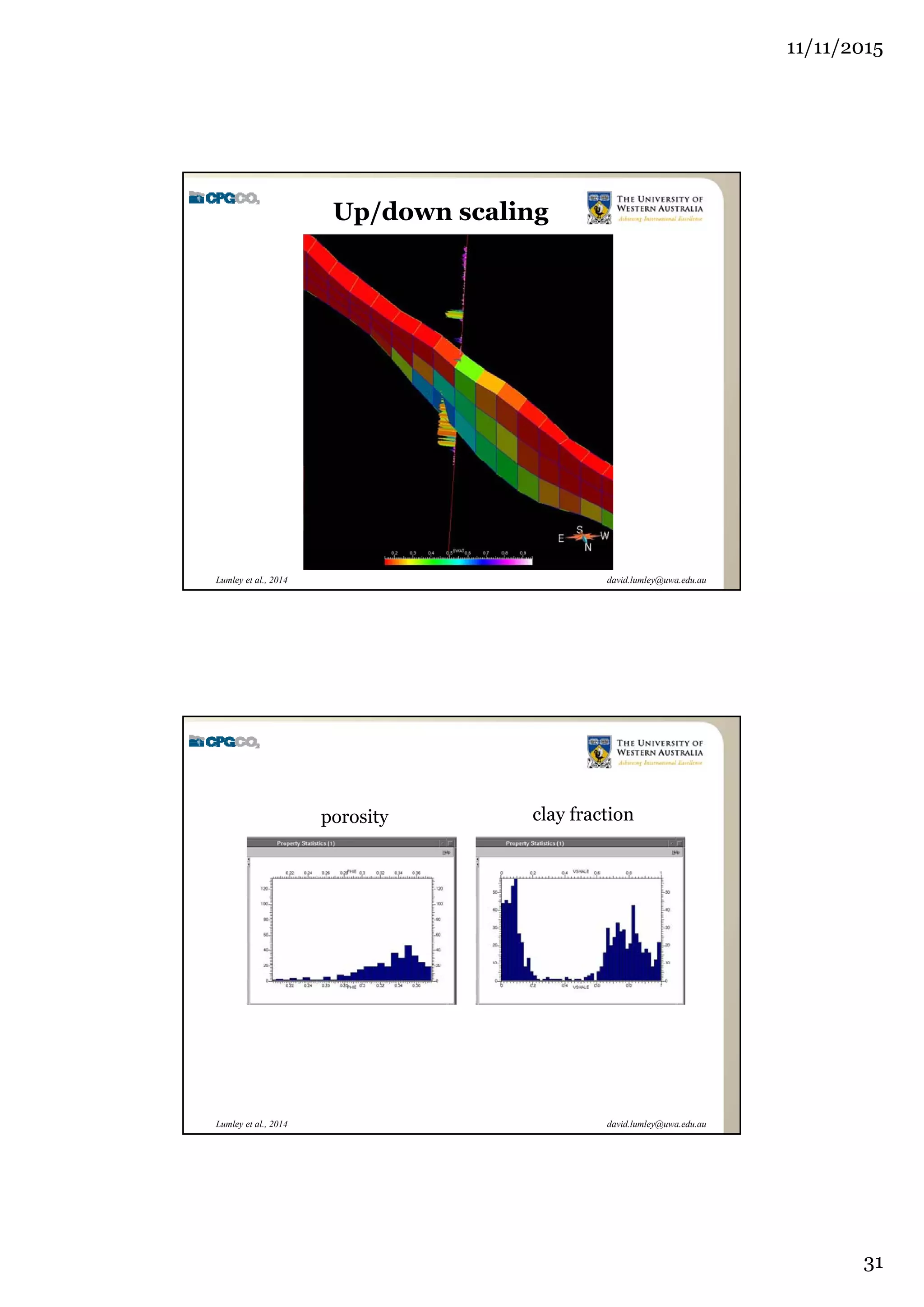11/11/2015
31
david.lumley@uwa.edu.auLumley et al., 2014
Up/down scaling
david.lumley@uwa.edu.auLumley et al., 2014
porosity clay fraction
 