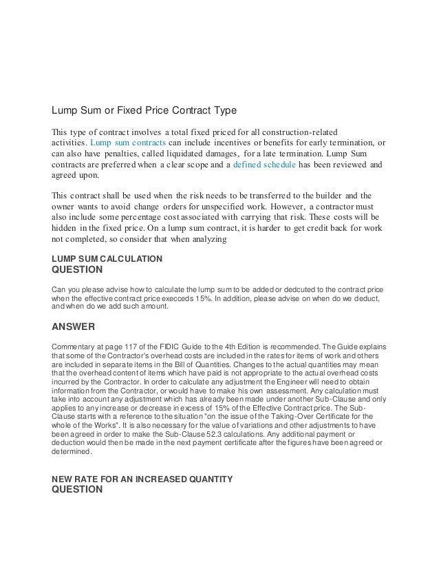 Lump sum or fixed price contract type